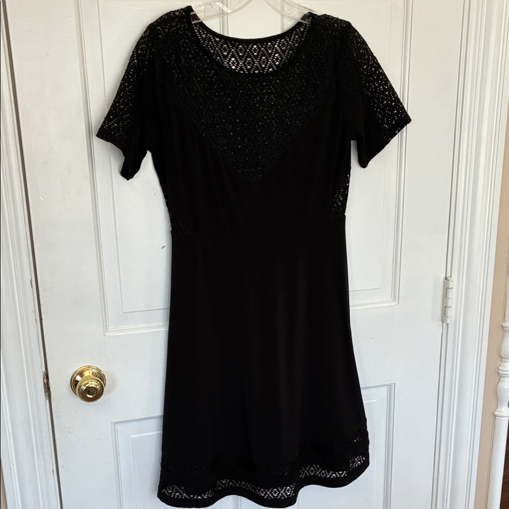 Tobi Black Lace-Trim Midi Dress
